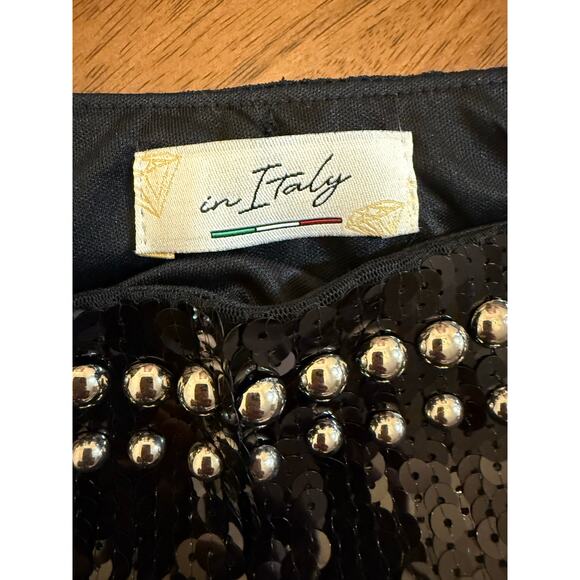 Made In Italy Studded Sequined Black Mini Skirt. - Picture 3 of 6